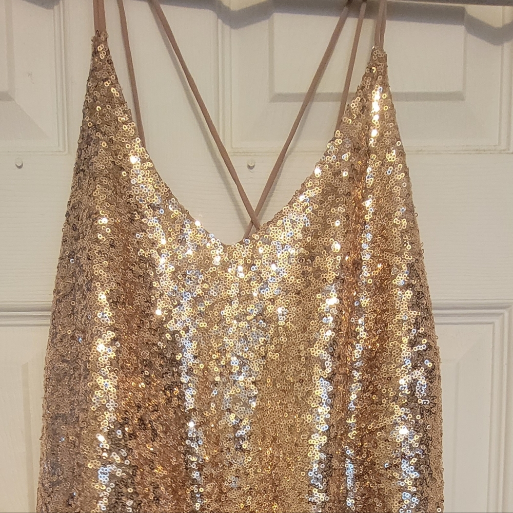 Rose Gold Strappy Sequin Tank